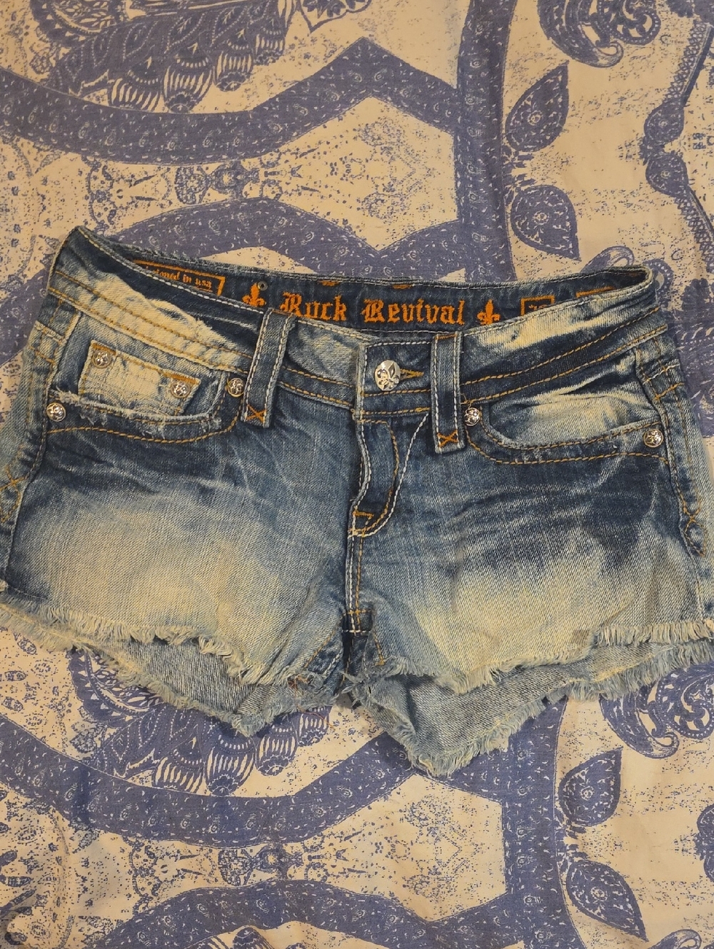 Rock Revival Frayed Light Blue Denim Shorts